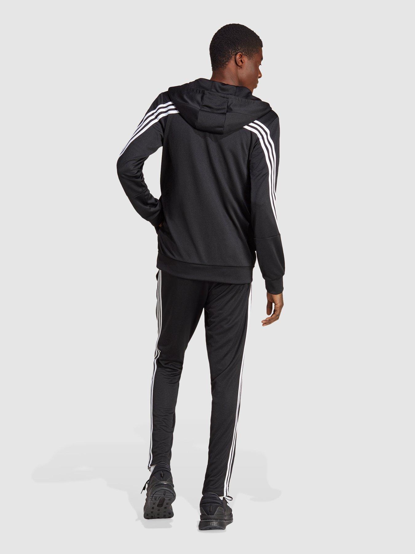 Adidas badge of sport 3 stripe hooded tracksuit clearance