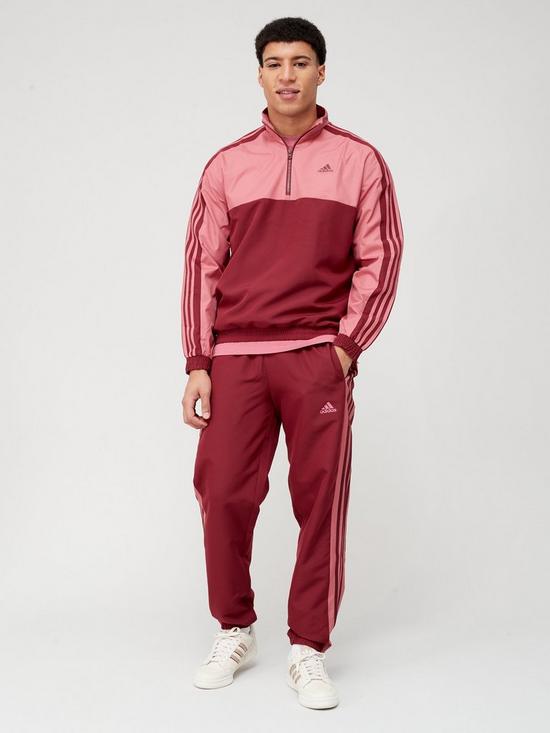 front image of adidas-sportswear-14-zip-woven-tracksuit-brown