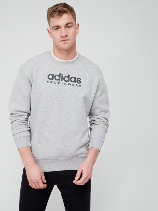 front image of adidas-sportswear-all-szn-fleece-graphic-sweatshirt-grey