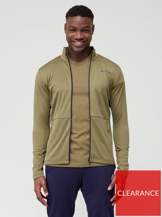 front image of adidas-terrex-multi-full-zip-fleece-jacket-khaki