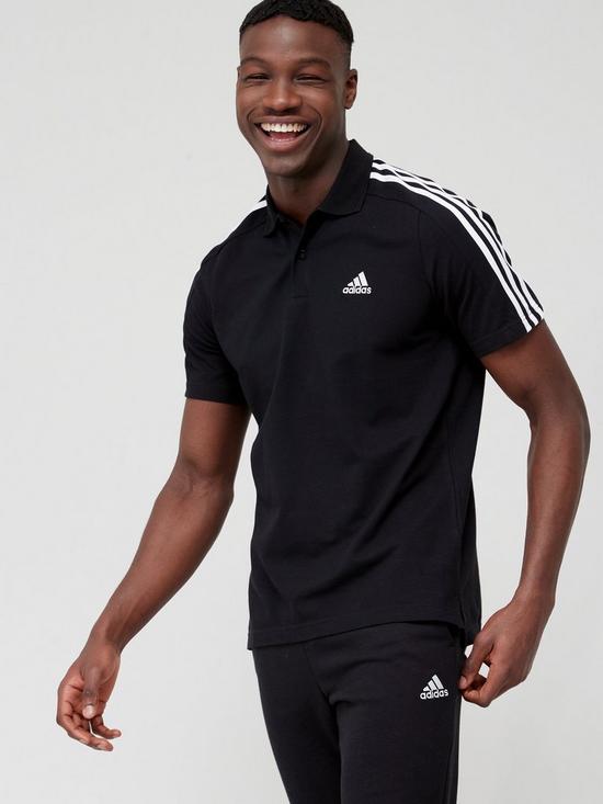 front image of adidas-sportswear-essentials-piqueacute-embroidered-small-logo-3-stripes-polo-shirt-blackwhite