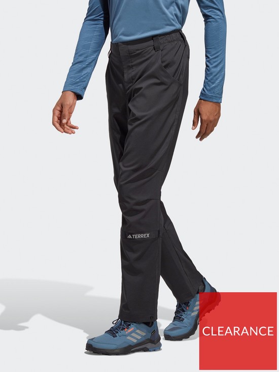 front image of adidas-terrex-mens-woven-pants-black