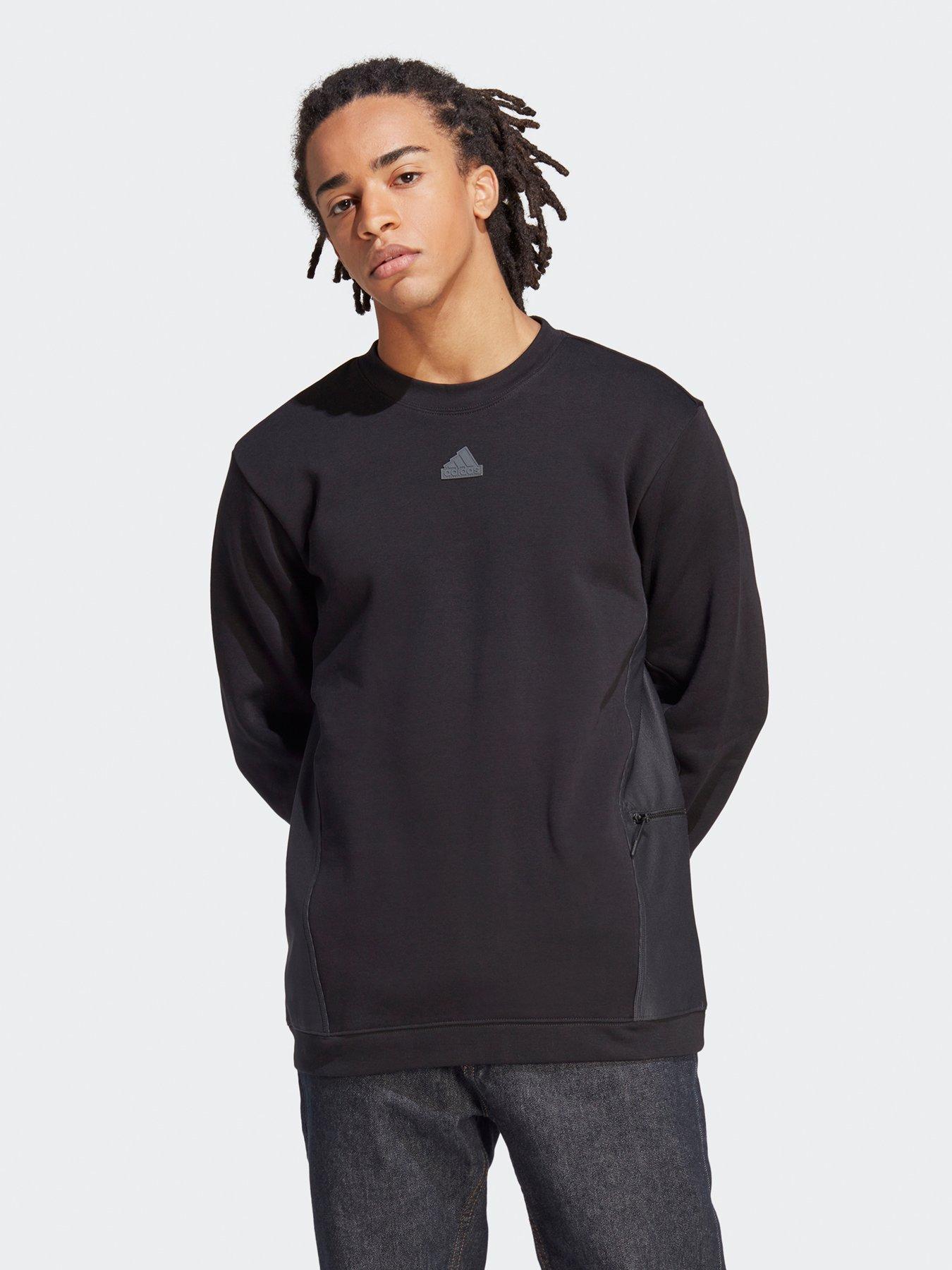 Adidas 3 stripe hot sale black crew neck sweatshirt