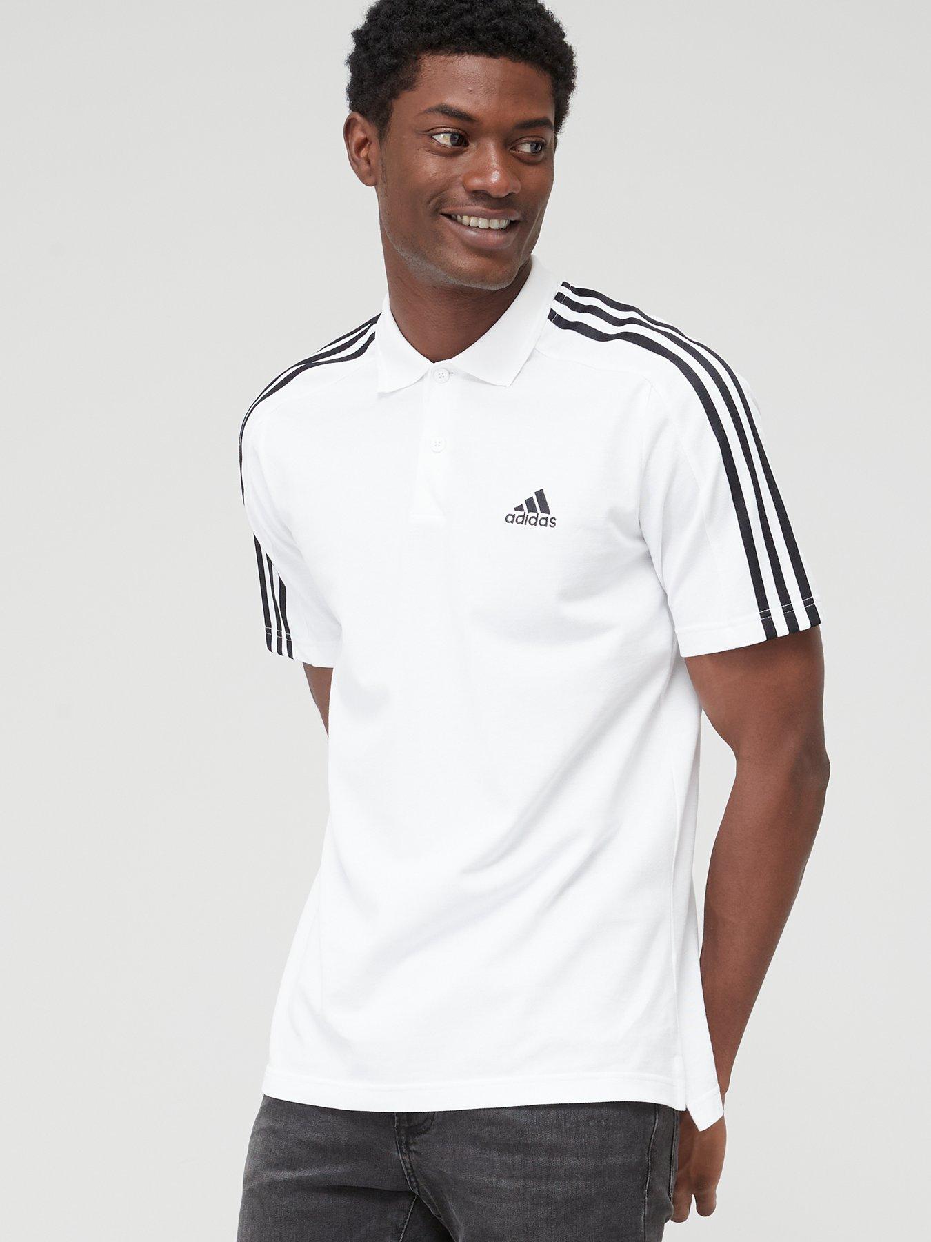 undefined Essentials Embroidered Small Logo 3-Stripes Pique Polo Shirt - White