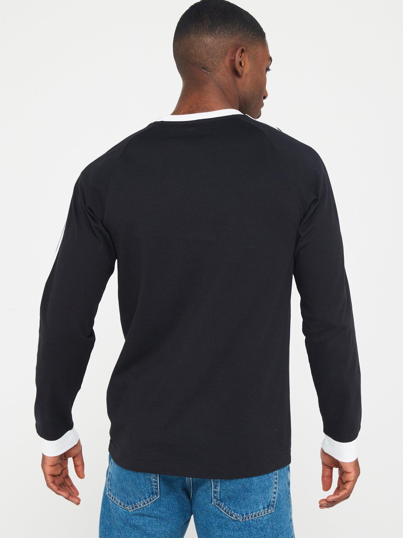 adidas Originals Mens 3 Stripes Long Sleeve T Shirt Black Very