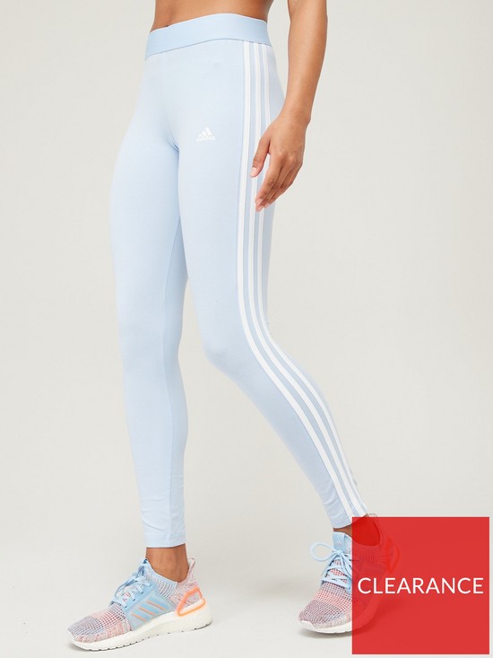 front image of adidas-sportswear-essentials-3-stripe-leggings-blue