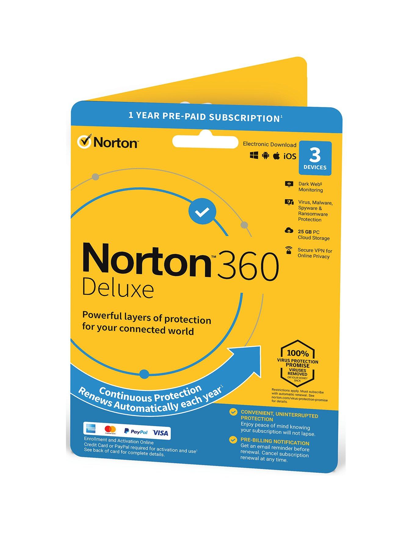 Norton 360 Deluxe 3 Devices 1 year subscription with automatic renewal very.co.uk
