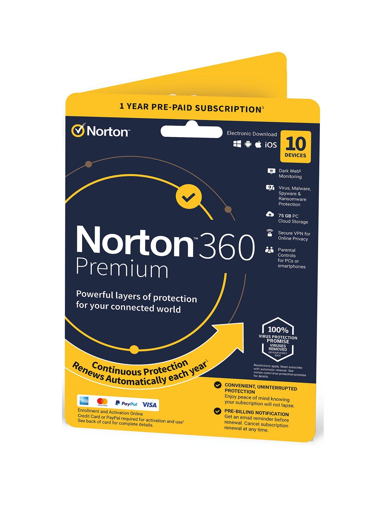 Norton 360 Premium 10 Devices 1 year subscription with automatic