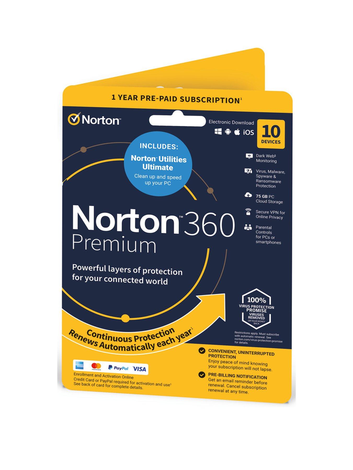 Norton 360 Premium With Utilities Ultimate 10 Devices 1 year subscription with automatic