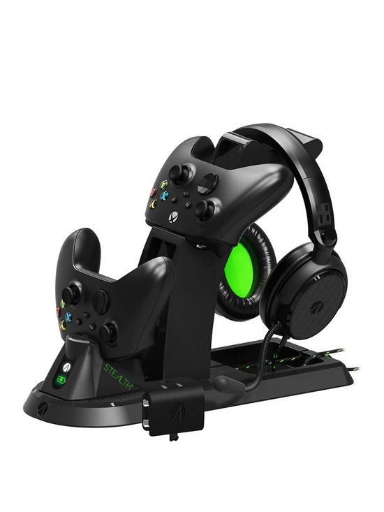 front image of stealth-all-in-one-gaming-headset-charging-dock-amp-headset-stand-in-one-for-xbox-series-sx-black
