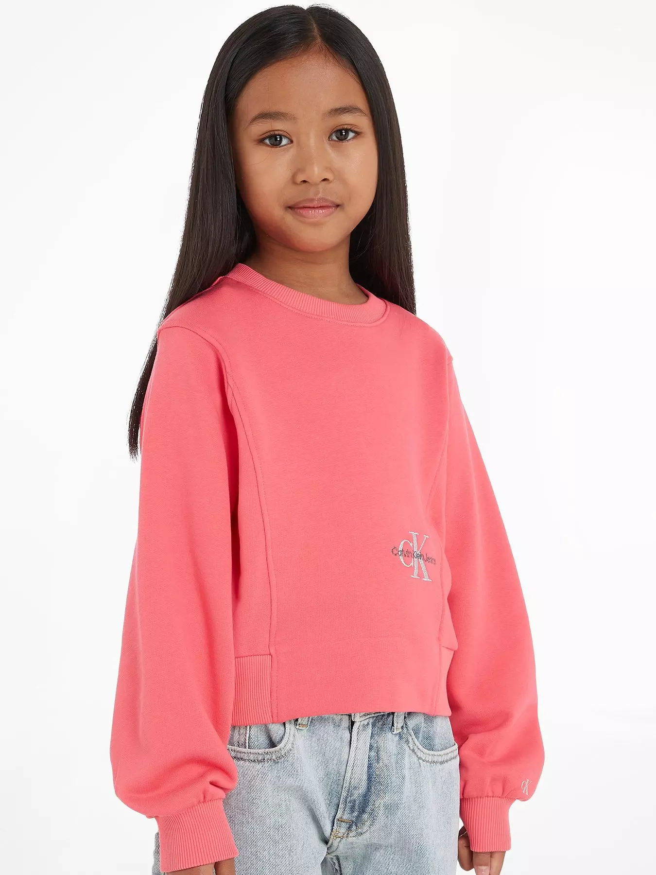 CALVIN KLEIN Womens Graphic Sweatshirt Jumper UK 10 Small Pink Cotton, Vintage & Second-Hand Clothing Online