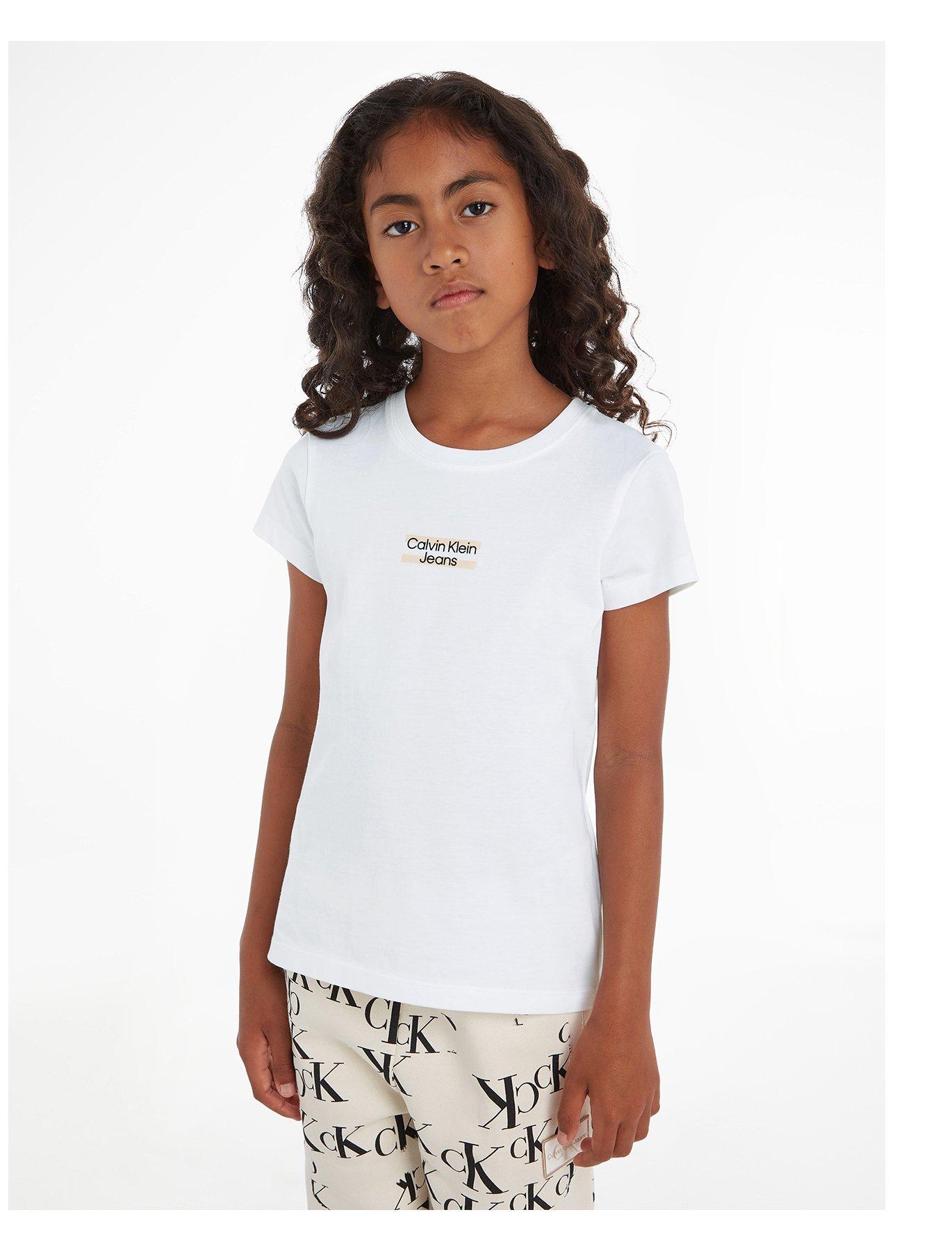 Calvin Klein Jeans Girls Hero Logo Slim Fit Short Sleeve T-shirt - White |  