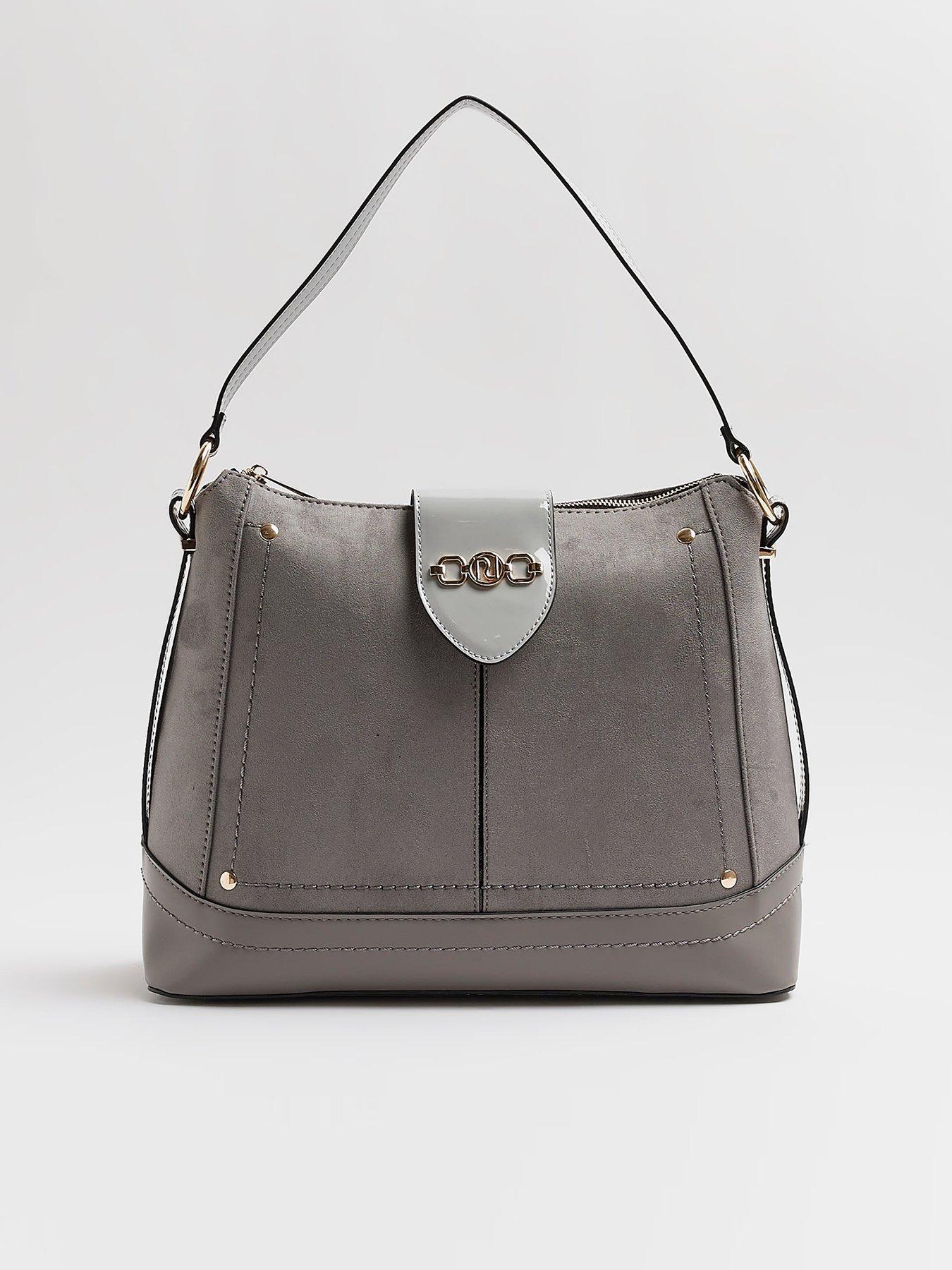 River Island Ri Gold Detail Slouch Bag Grey very.co.uk