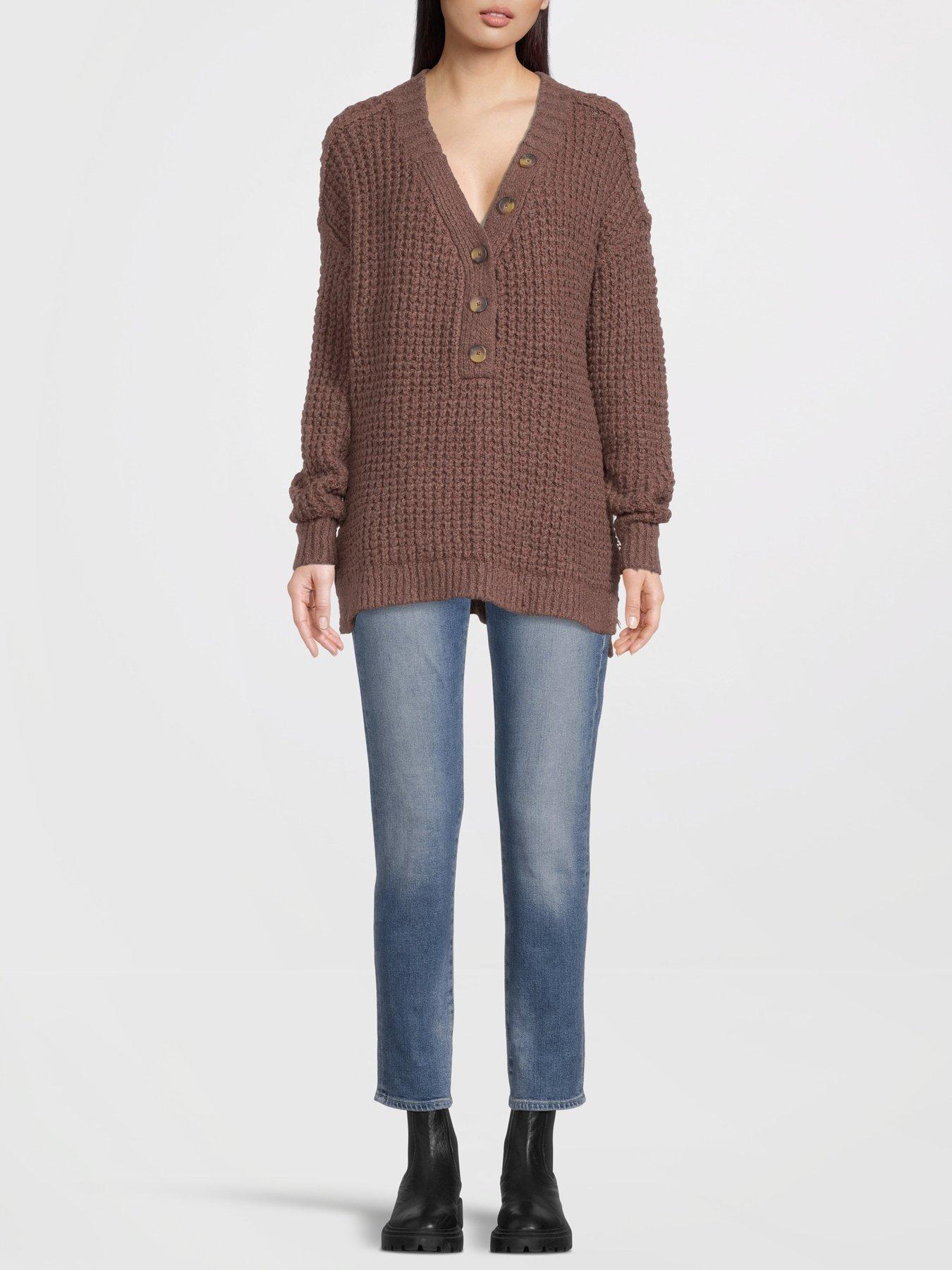 FREE PEOPLE Whistle Thermal Henely Jumper - Brown