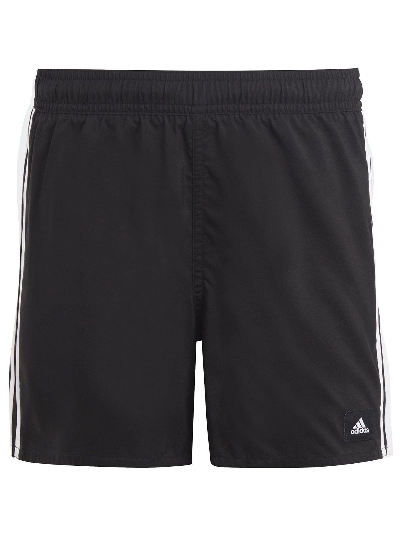 undefined Boys 3 Stripe Swim Short - Black/White