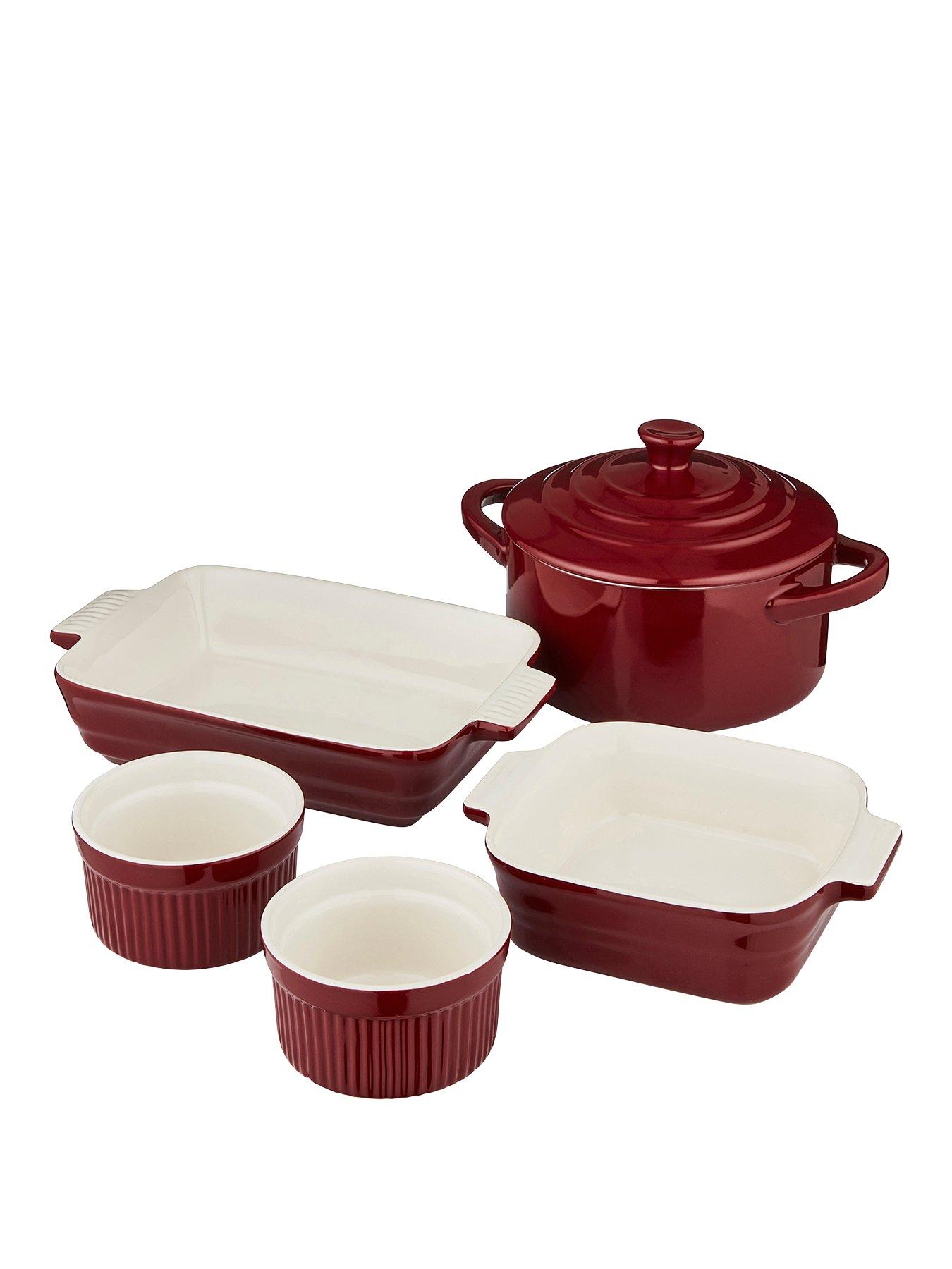 Product photograph of Tower Barbary Amp Oak By Tower 5 Piece Gift Set Stoneware - Bordeaux Red from very.co.uk