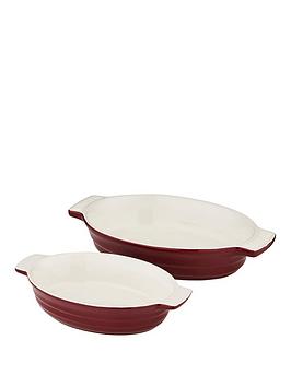 Product photograph of Tower Barbary Oak By Tower Set Of 2 Oval Roasters Stoneware - Bordeaux Red from very.co.uk