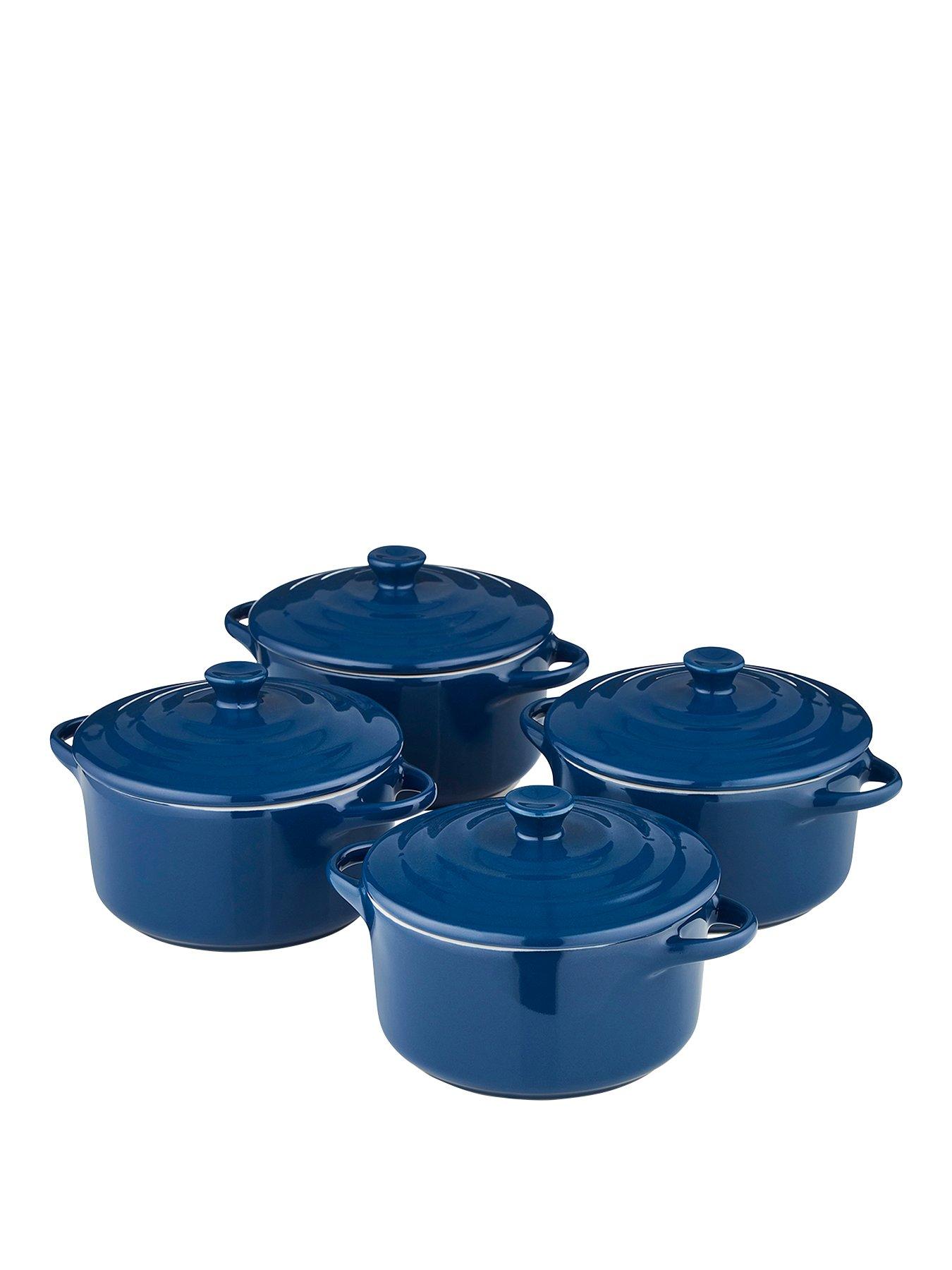 Product photograph of Tower Barbary Amp Oak Set Of 4 Mini Stoneware Casseroles In Limoges Blue from very.co.uk