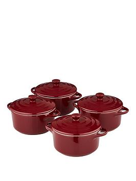 Product photograph of Tower Barbary Amp Oak Set Of 4 Mini Stoneware Casseroles In Bordeaux Red from very.co.uk