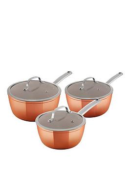 Product photograph of Tower Copper Forged 3-piece Saucepan Set from very.co.uk