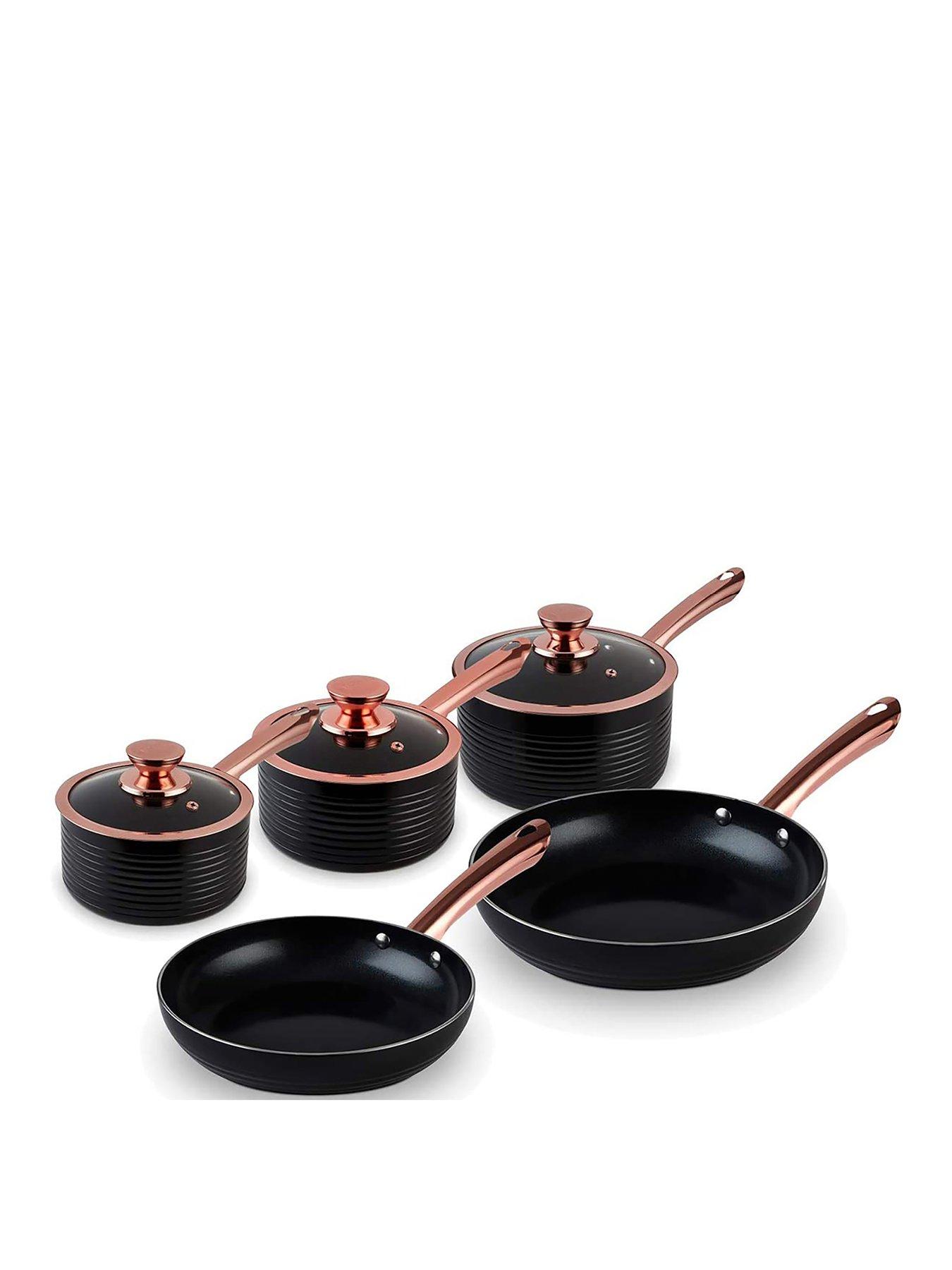 Product photograph of Tower Linear 5 Piece Saucepan Set Rose Gold And Black from very.co.uk
