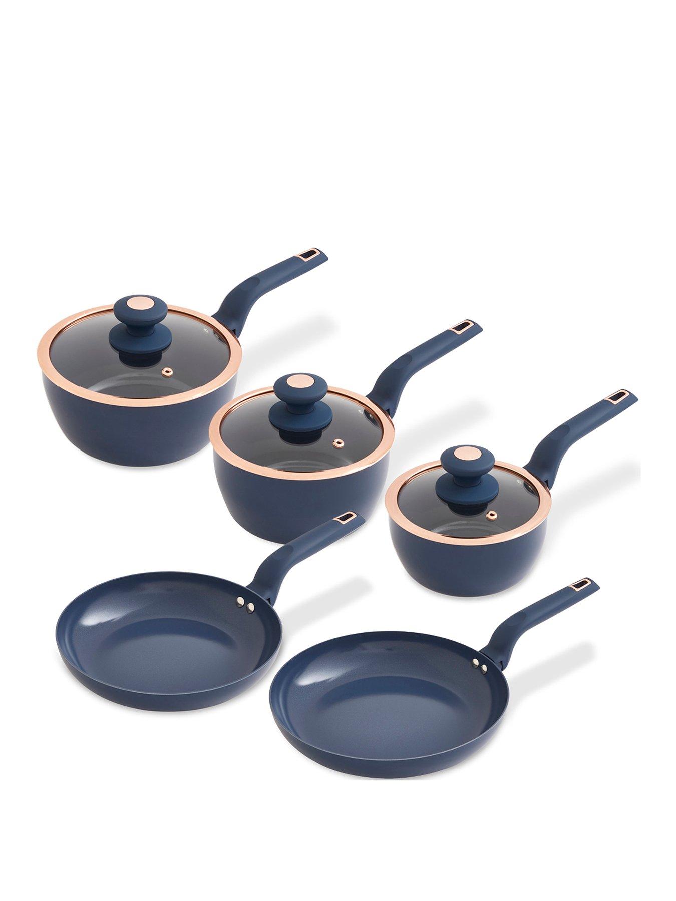 Tower Rose Gold Pot and Pan Set, Non Stick and Easy to Clean, Black, 5 Piece