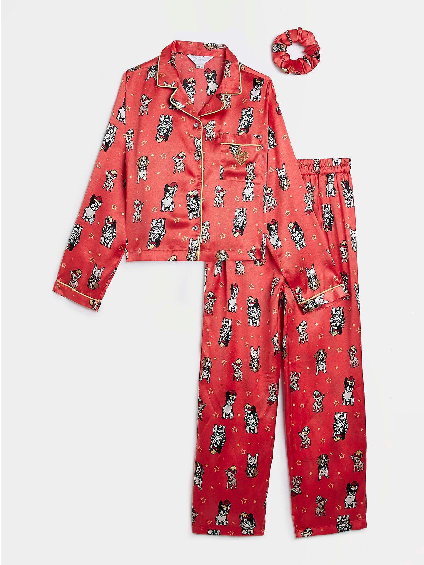 River Island Girls Clothing Loungewear Pajamas Girls Striped Satin Playsuit pyjama Set 