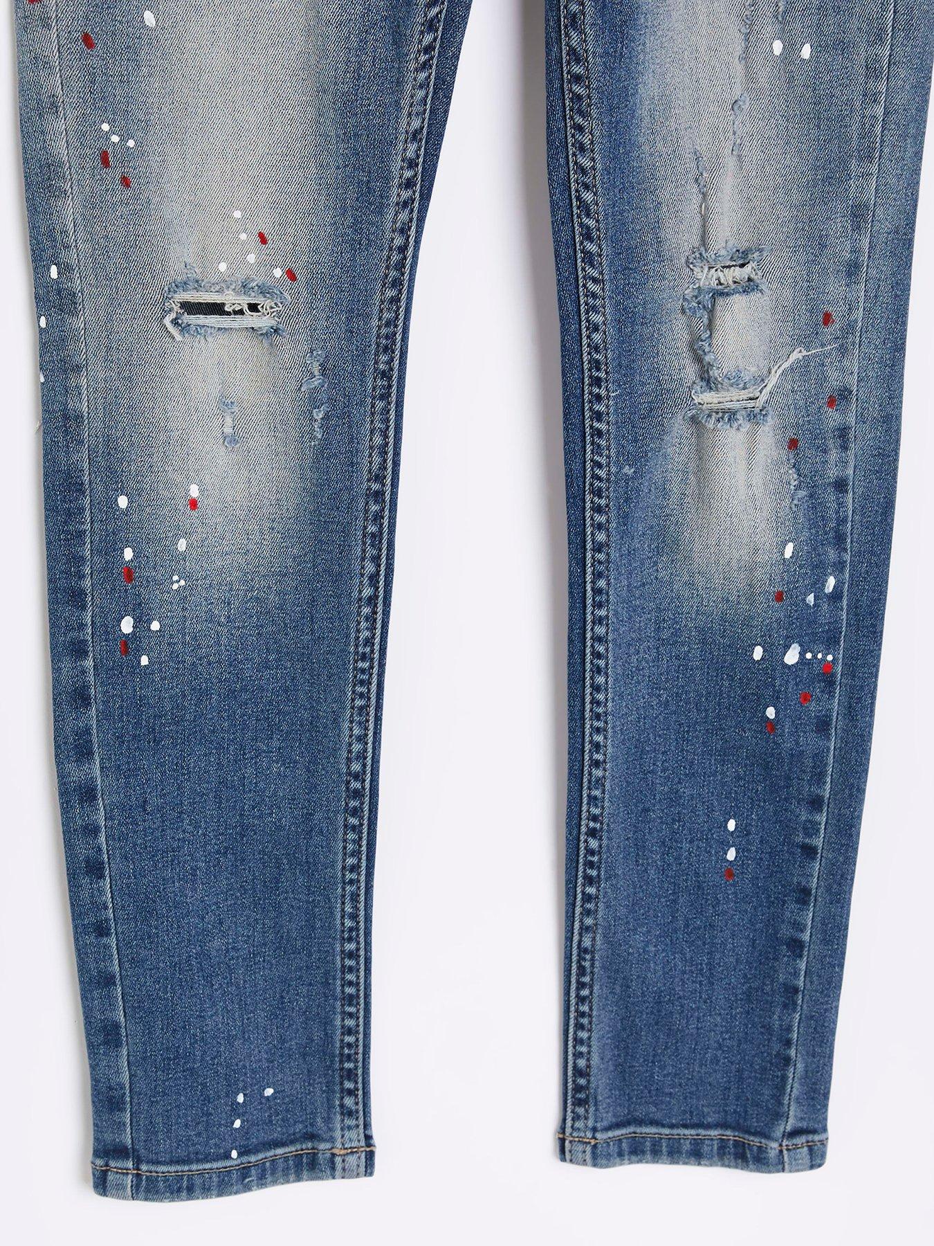 River Island Boys Paint Splat Skinny Jeans - Blue