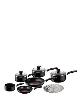 Product photograph of Tefal Delight 7 Piece Set 14cm Milkpan 16 18 20cm Saucepan With Glass Lid 20 26cm Frypan Steamer Basket from very.co.uk