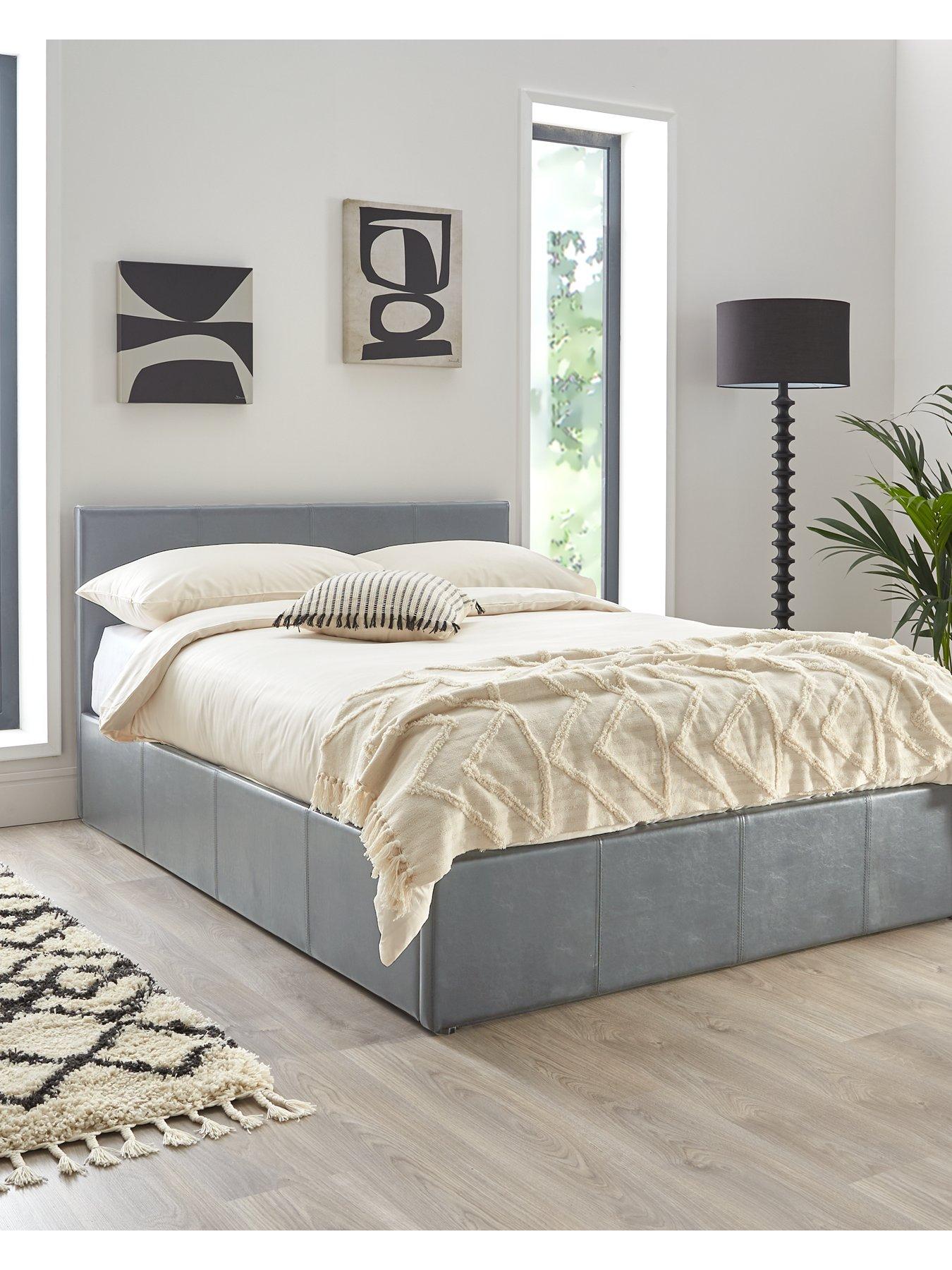 Very Home Marston Faux Leather End Lift Up Storage Ottoman Bed with Mattress Options (Buy and SAVE!) - Grey - FSC® Certified
