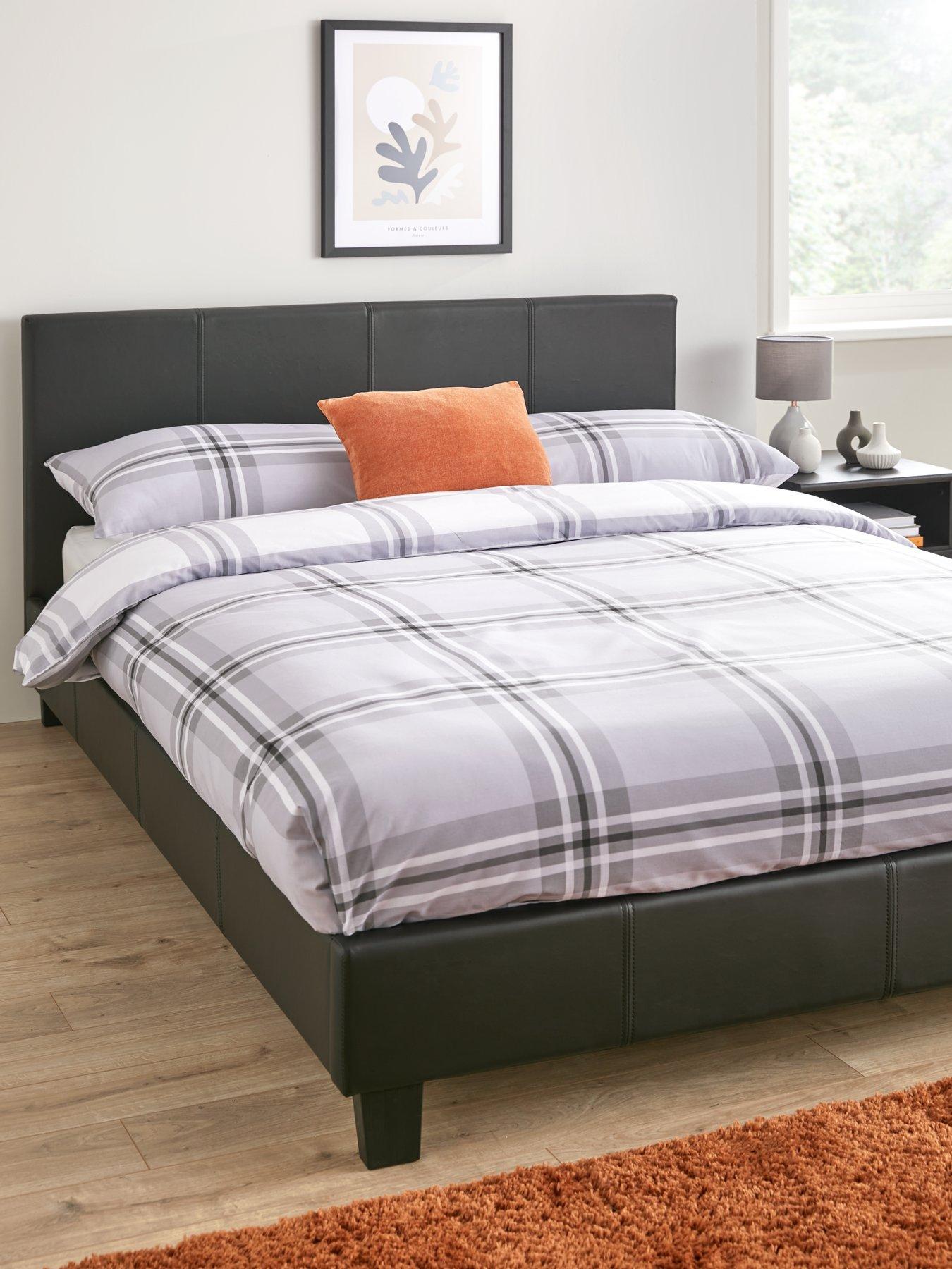 Black leather double store bed frame