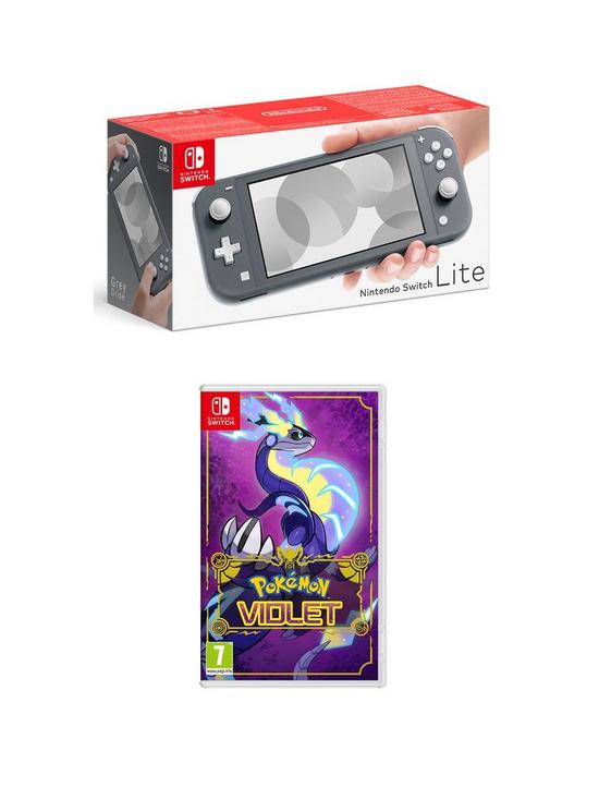 front image of nintendo-switch-lite-grey-console-with-amp-pokemon-violet