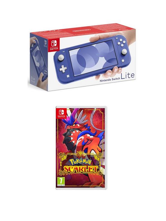 front image of nintendo-switch-lite-blue-console-with-amp-pokemon-scarlet