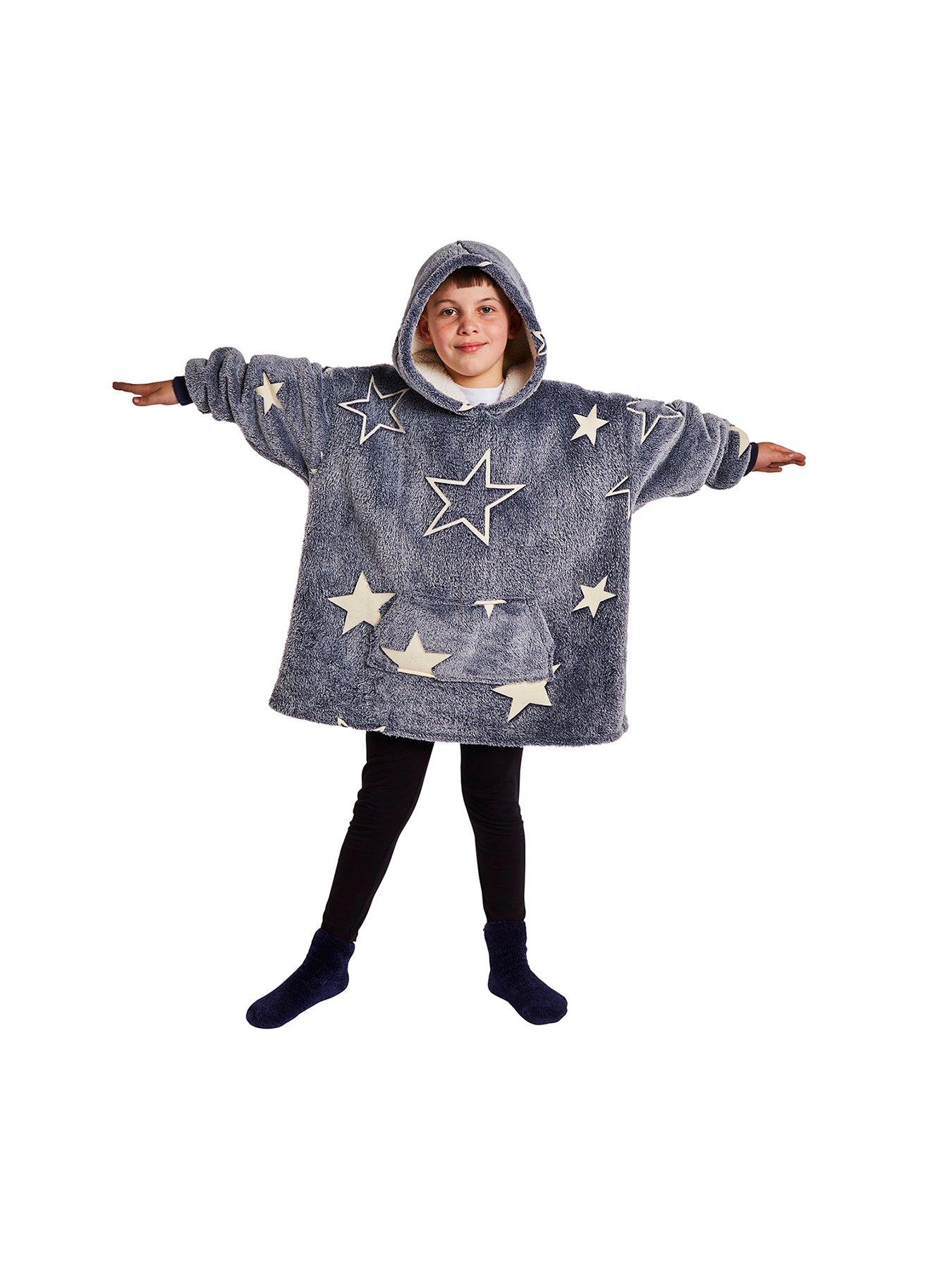 Snugsie Glow In The Dark Kids Oversized Fleece Hoodie Grey