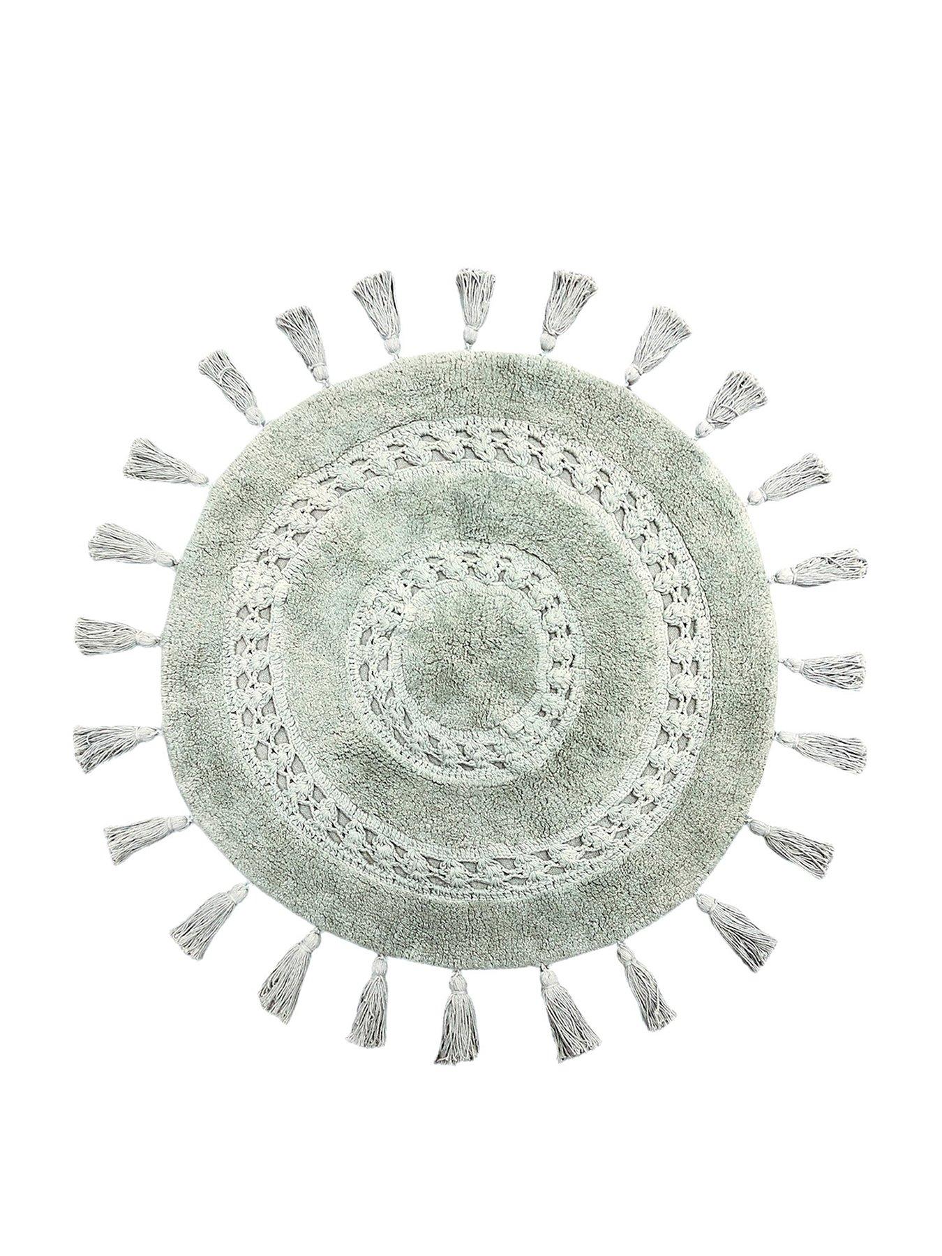 Product photograph of The Linen Yard Circle Tassel Mandala Cotton Non-slip Bathmat from very.co.uk