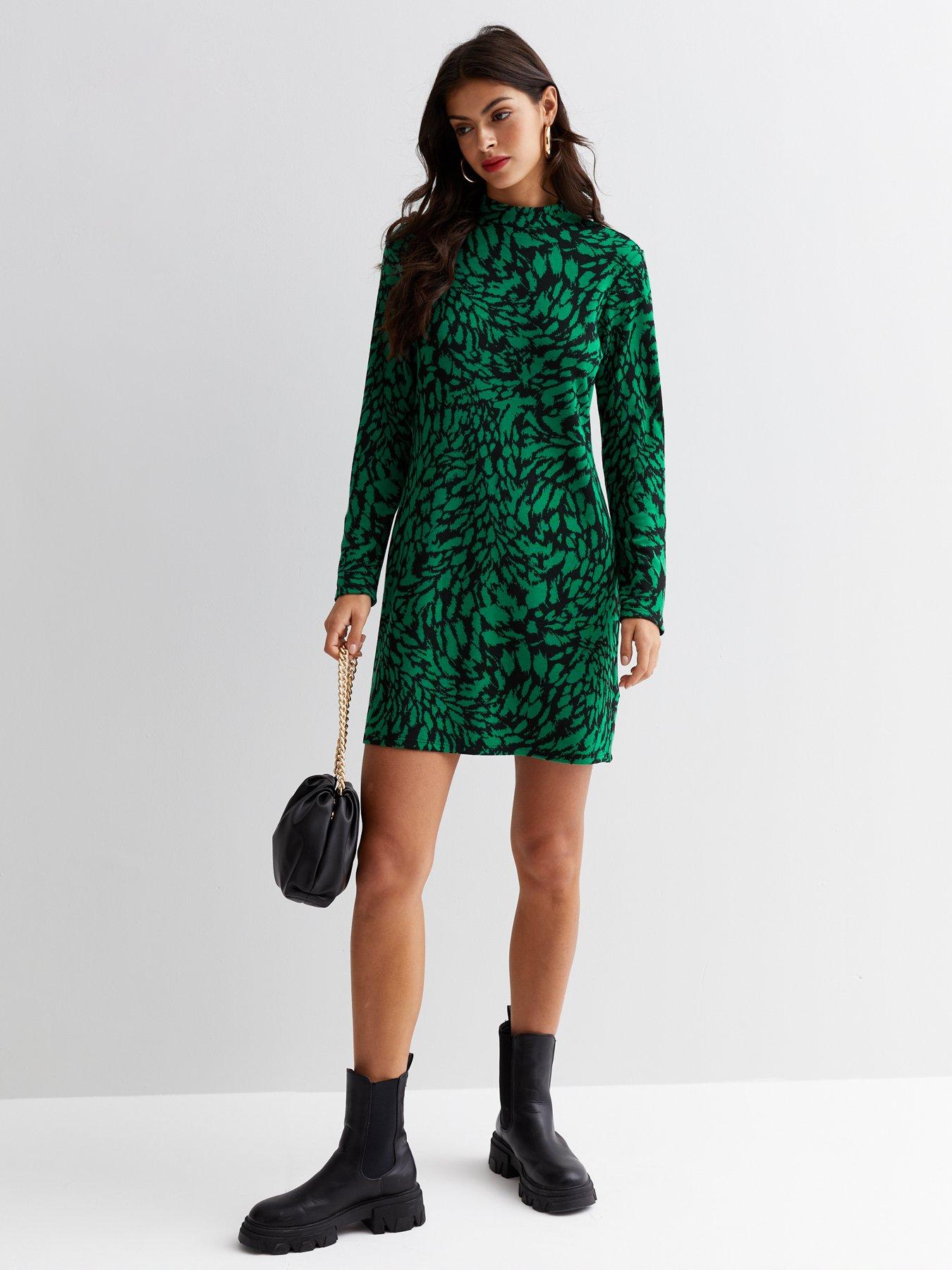 Green leopard print dress warehouse sales