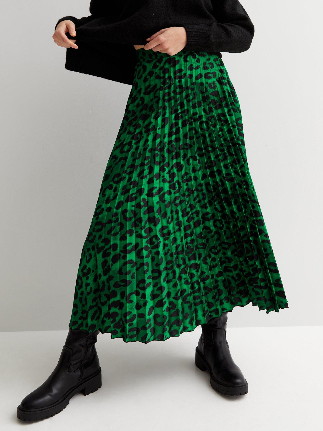 Green Animal Print Pleated Midi Skirt | peacecommission.kdsg.gov.ng
