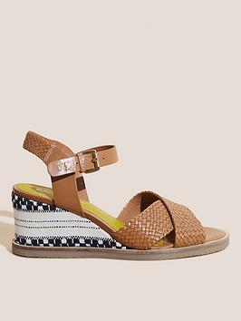White Stuff Leather Wedge Woven Sandal -Brown