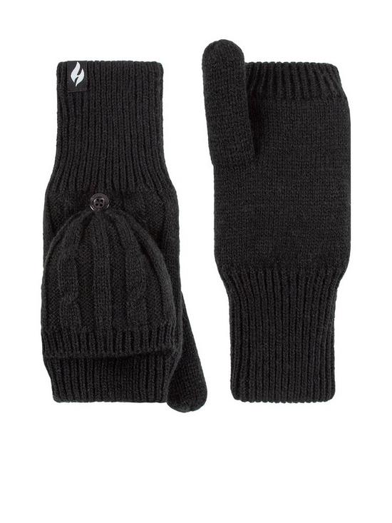 front image of heat-holders-ash-cable-knit-converter-mittens-black