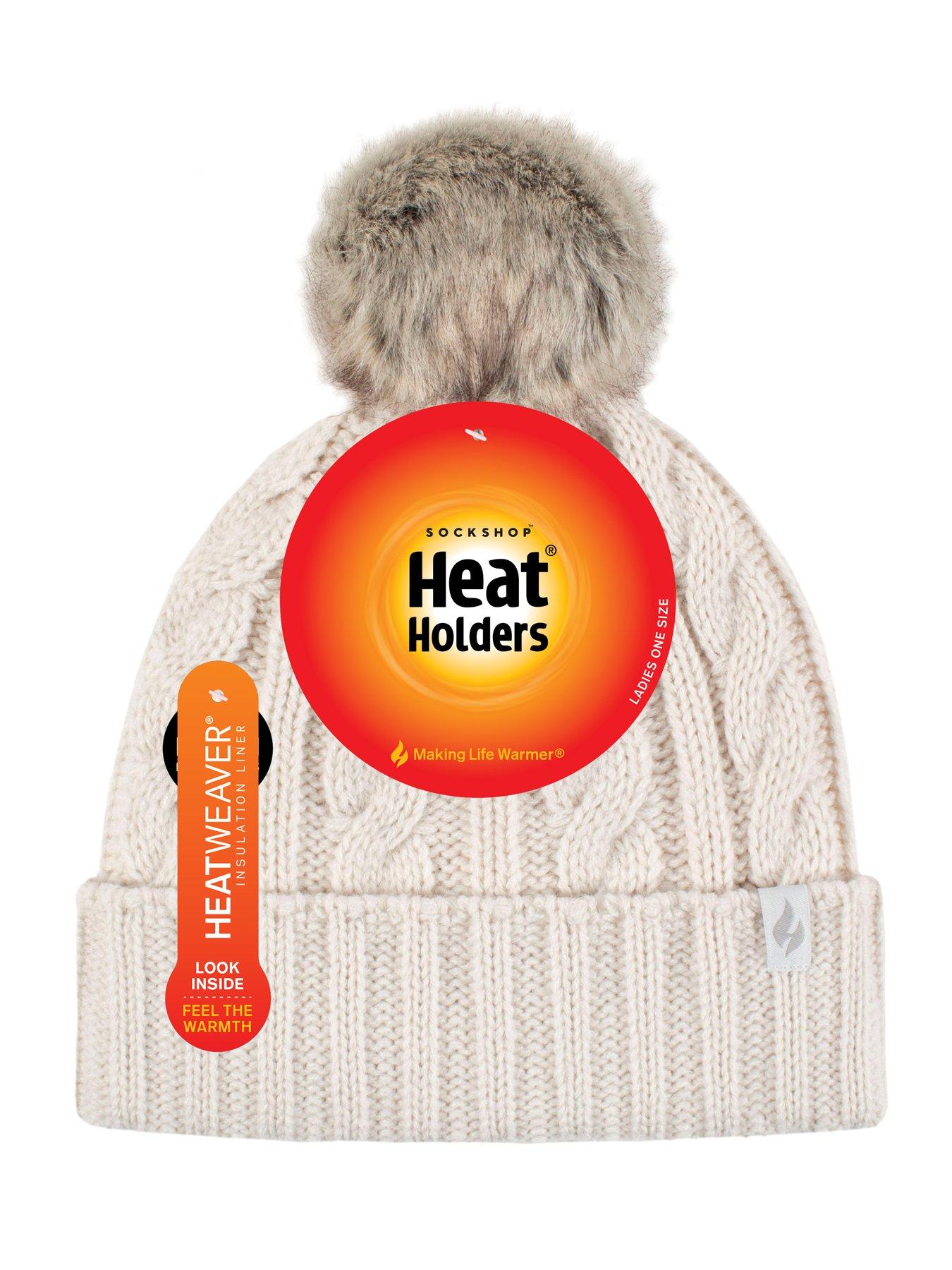 Image 2 of 2 of Heat Holders Maine Cable Turnover Cuff Pom Pom Hat - Cream