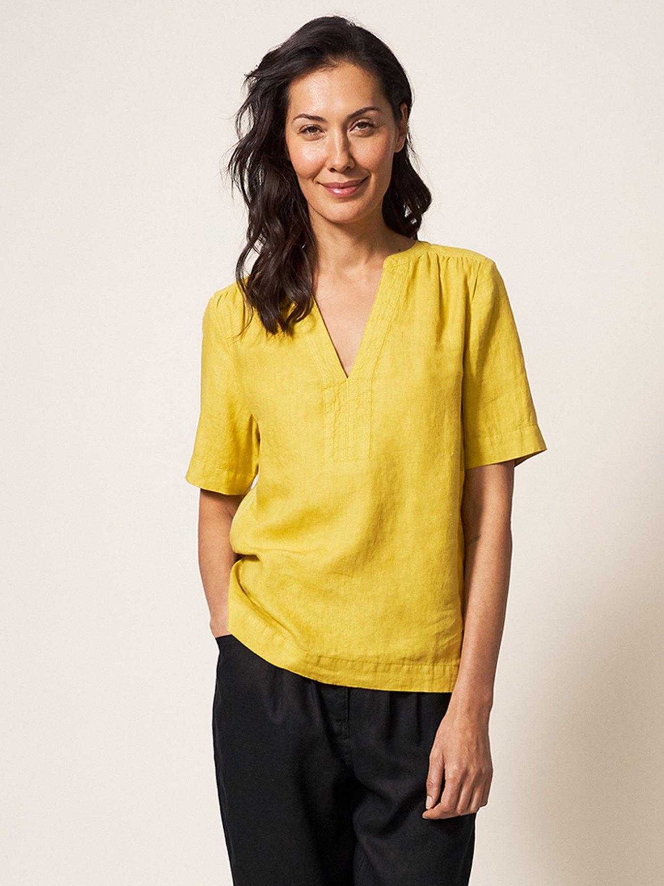 White Stuff June Linen Top - Yellow | very.co.uk