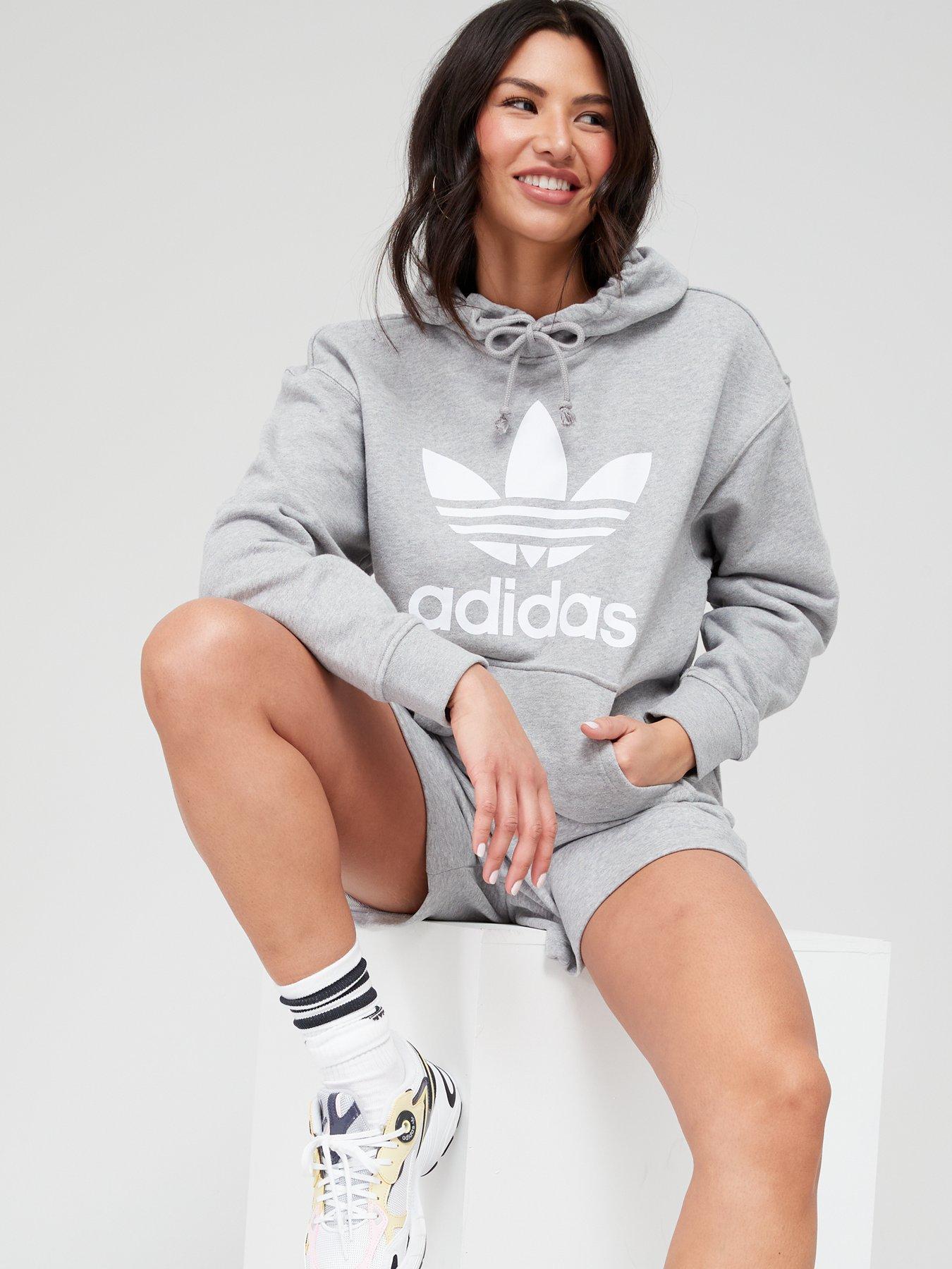 adidas trefoil hoodie grey