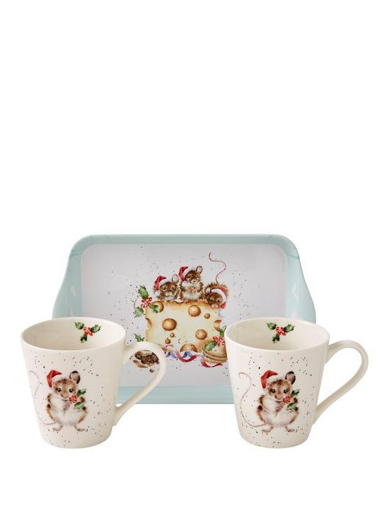front image of royal-worcester-wrendale-holly-jolly-christmas-mug-and-tray-set