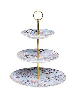 Product photograph of Sara Miller 3 Tiered Cake Stand - Crane Garden Sky Blue from very.co.uk
