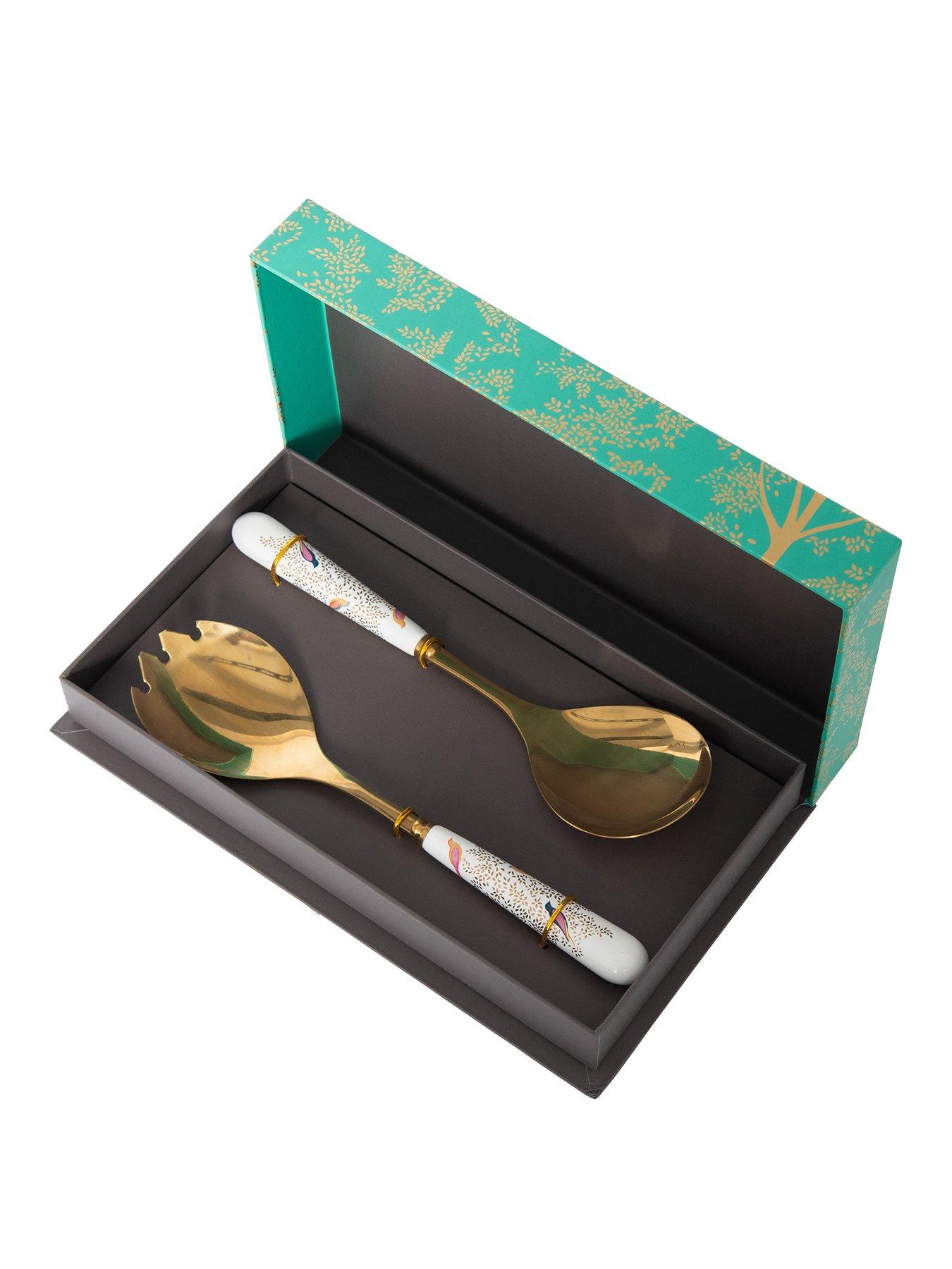 Product photograph of Sara Miller Salad Servers Gold from very.co.uk