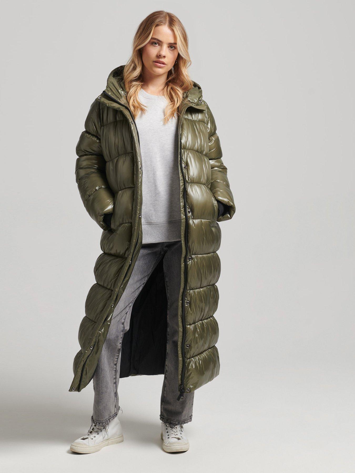 Superdry Code Longline Shine Padded Coat - Green | very.co.uk