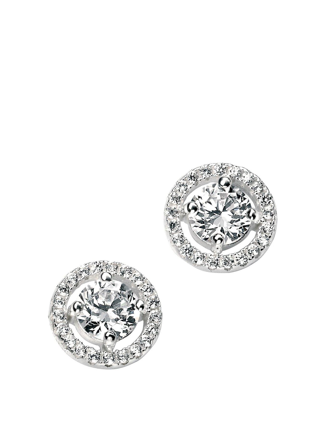 Product photograph of The Love Silver Collection Sterling Silver Round Pave Stud Earring from very.co.uk