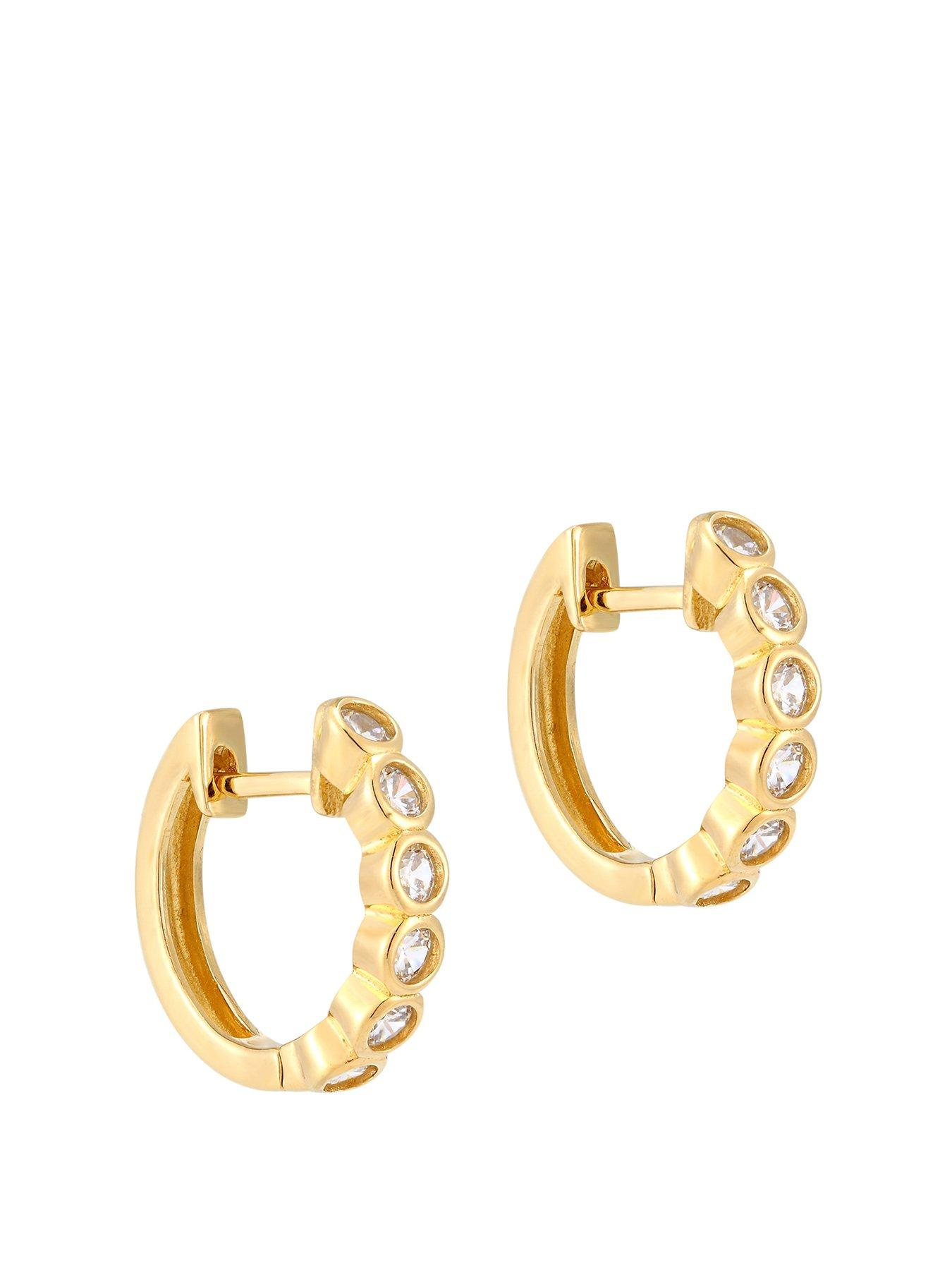 Product photograph of The Love Silver Collection 18ct Gold Plated Sterling Silver Bezel Cz Huggie Earrings from very.co.uk