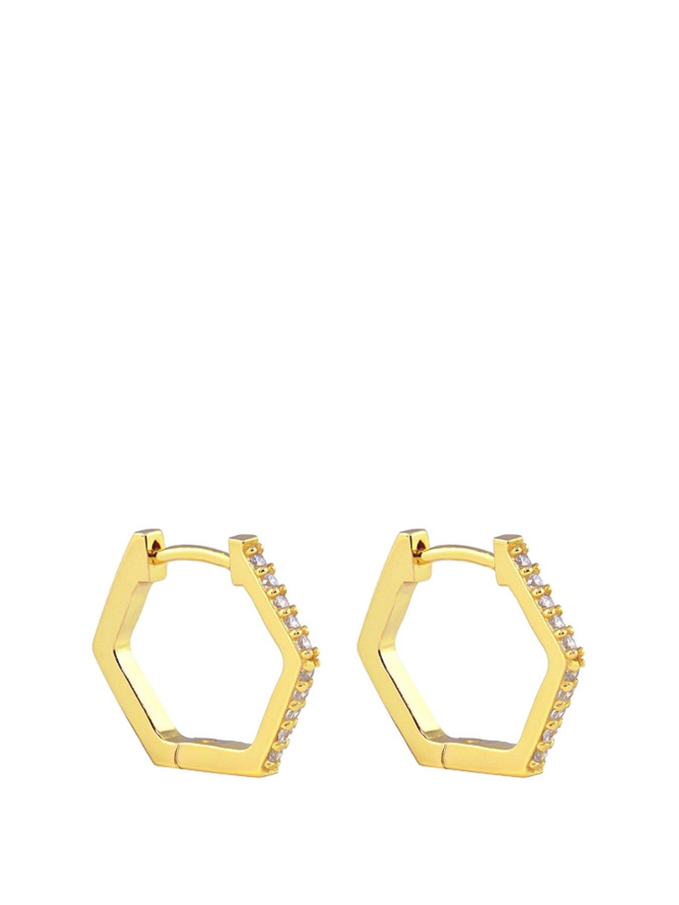 Product photograph of The Love Silver Collection 18ct Gold Plated Sterling Silver Hexagonal Cz Huggie Earrings from very.co.uk