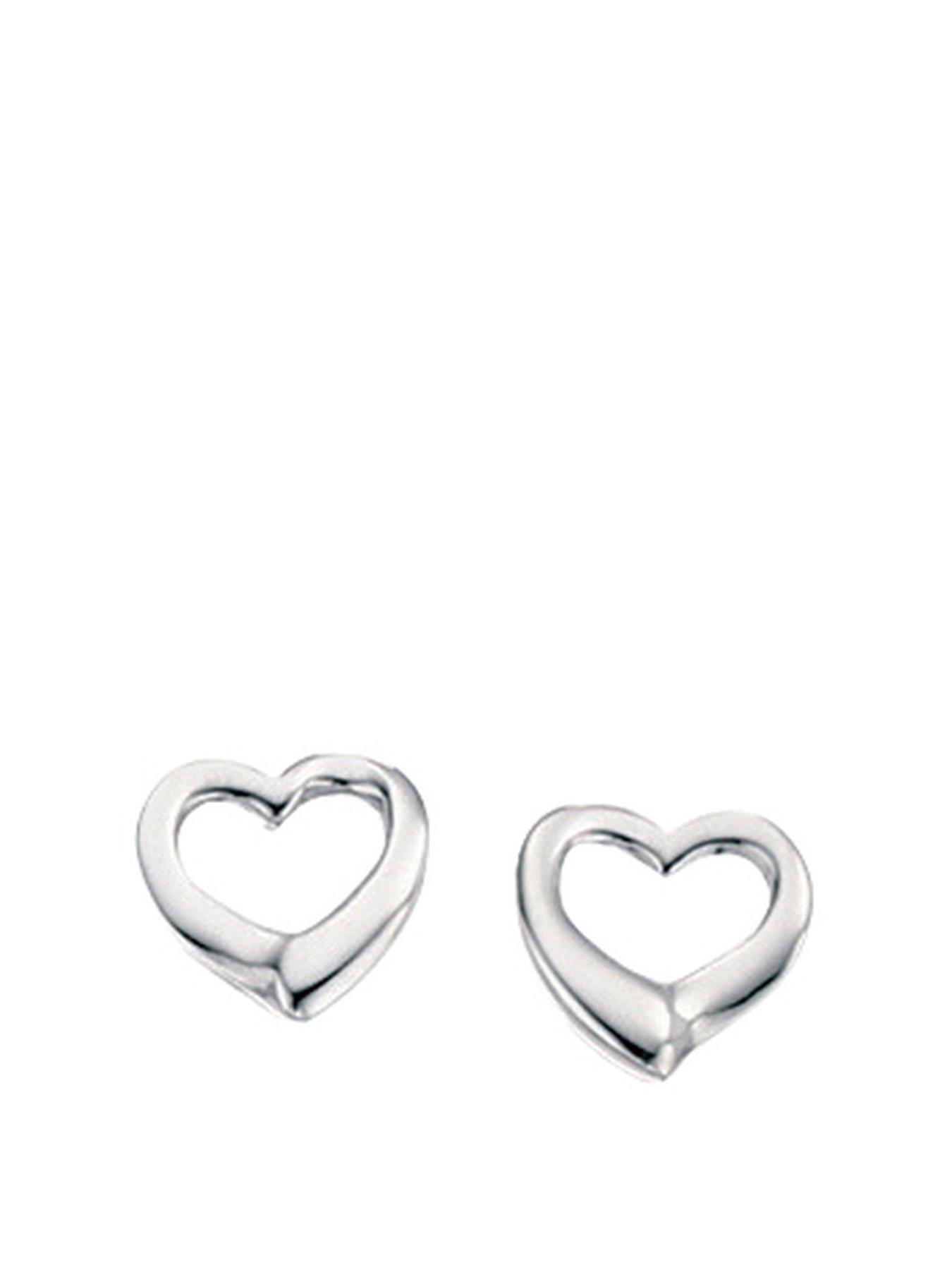 Product photograph of The Love Silver Collection Sterling Silver Open Heart Earrings from very.co.uk